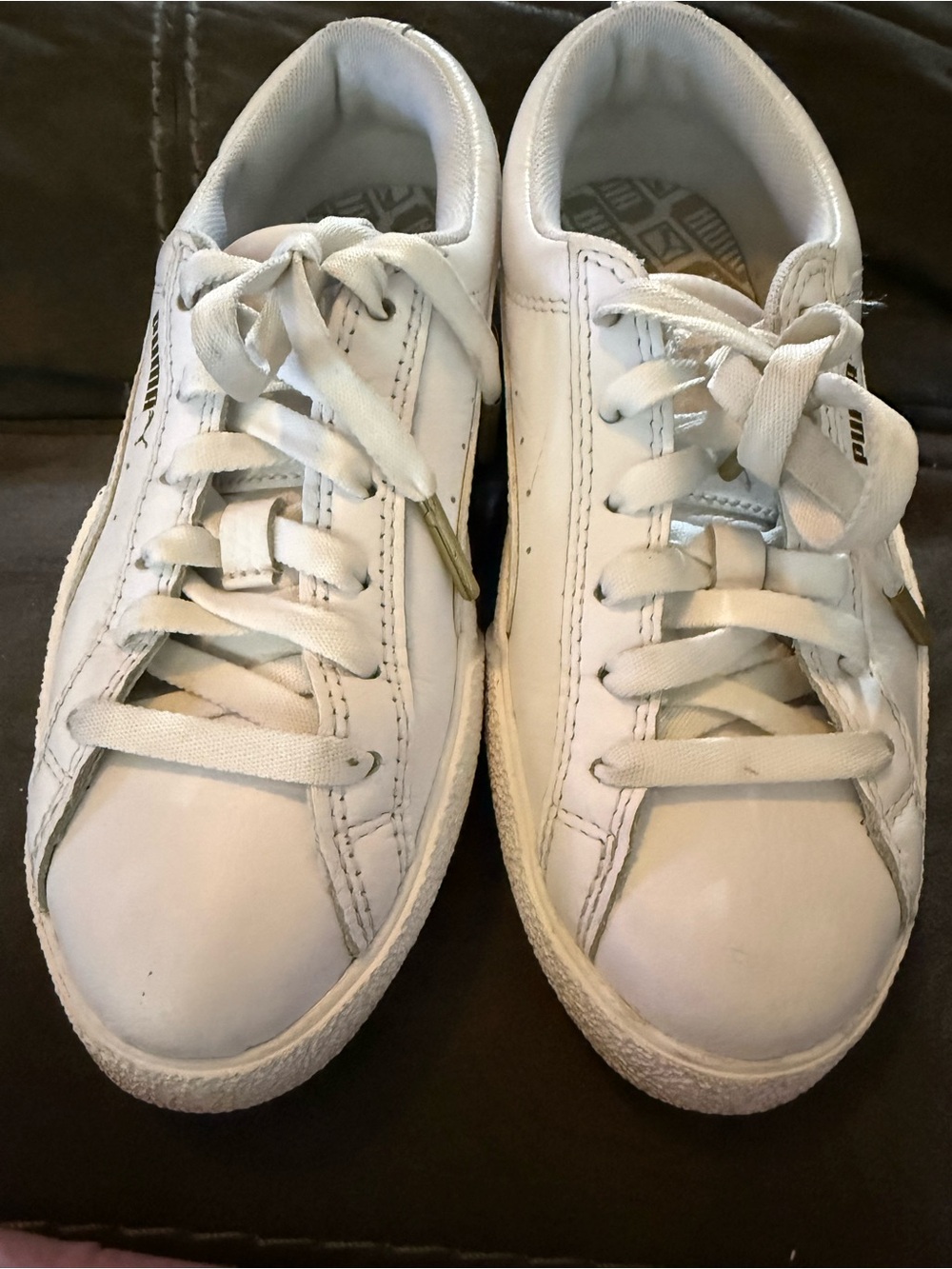 Puma Love Tumble Leather Triple White Women's Sneakers. Size 6.5